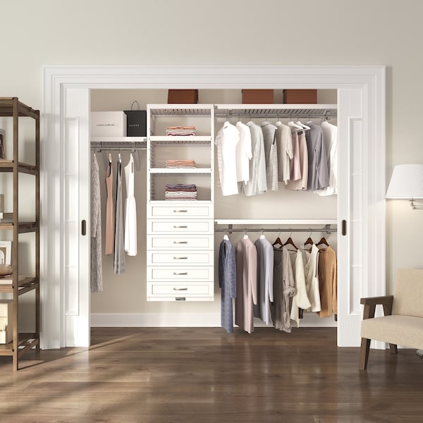 John Louis Home Solid Wood Walk-In Closet System with 6 Drawers White JLH-437 - main